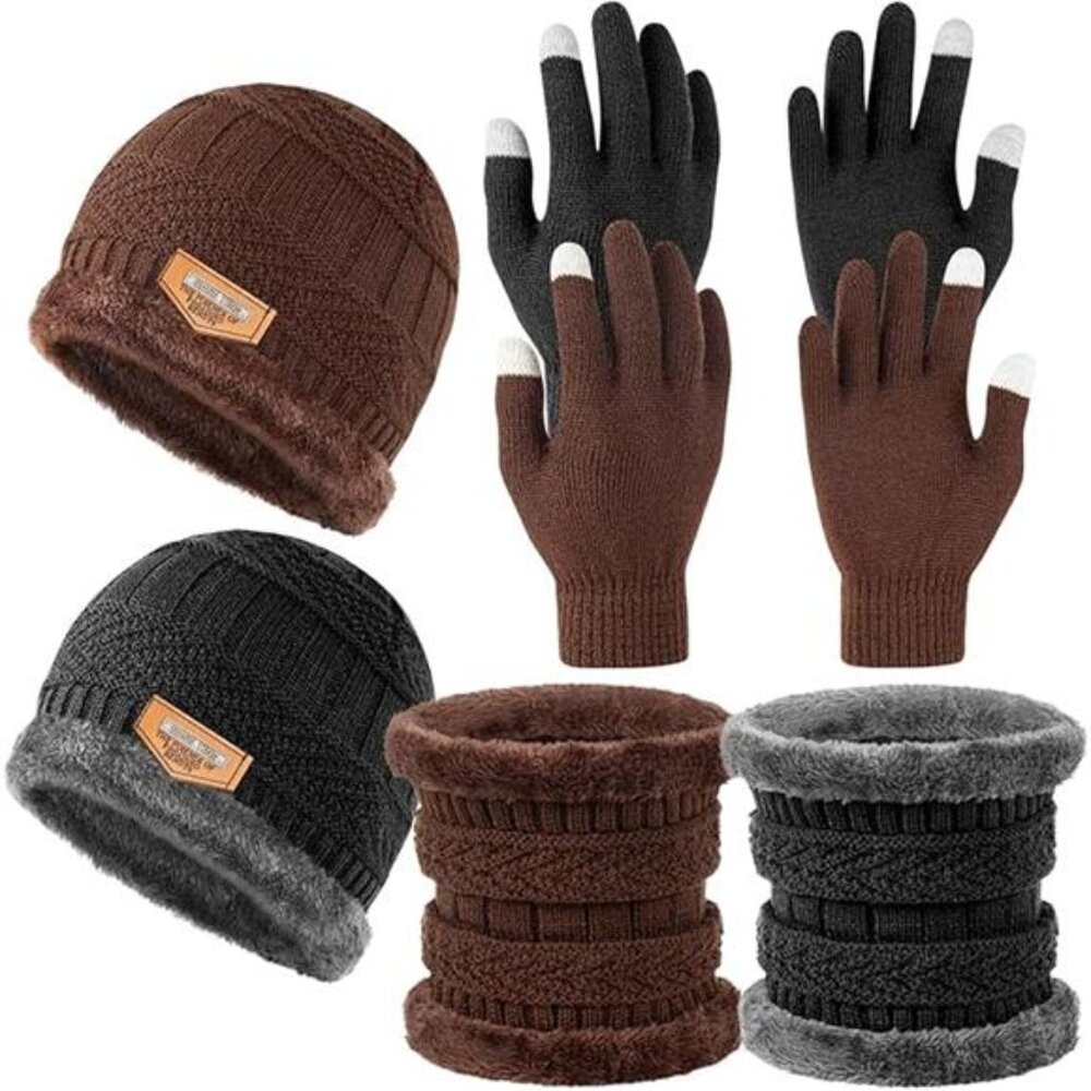 6Pcs Kids 3-in-1 Winter Warm Set, Black & Brown - Picture 8 of 8